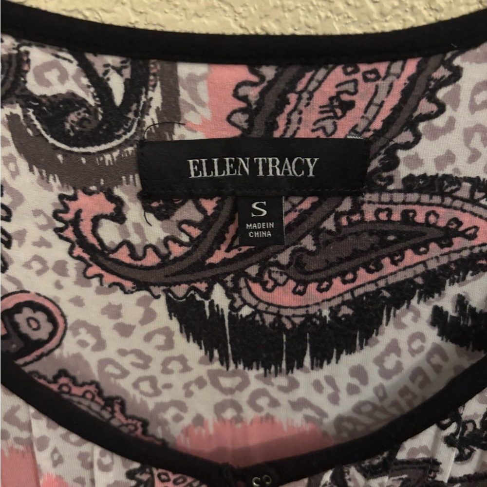 Ellen Tracy Pink and Black Paisley Nightgown with Polka Dot Hem, Size S - Picture 3 of 6